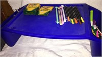 Plastic Child’s Lap Desk w Assorted Crayons, Pens