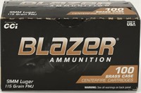 100 Rounds CCI Blazer 9mm Luger Ammunition