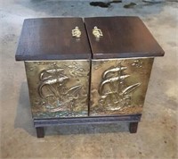 Wood Brass/Bronze Wrapped Kindling Box w/Ship