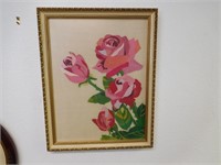 VINTAGE NEEDLEPOINT PICTURE OF ROSES