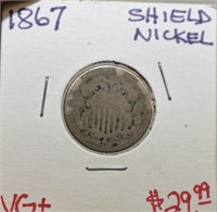 RARE 1867 US SHIELD NICKEL !