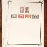 French India Stamps on Album Pages