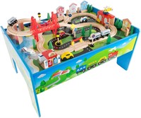 Wooden Train Set Table for Kids, Deluxe