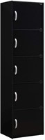 HODEDAH IMPORT 5-Shelf Bookcase Cabinet, Black