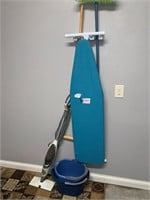 IRONING BOARD AND BROOM AND MISC