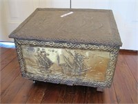 COAL BOX, BRASS WITH SHIPS,  VERY DETAILED,