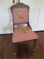 BEAUTIFUL CARVED NEEDLE POINT CHAIR