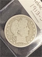 1913-s Barber Silver Half Dollar