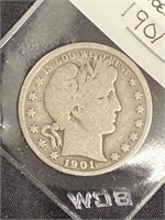 1901 Barber Silver Half Dollar