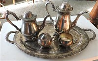 Silver Plate Tea & Coffee Set & Tray