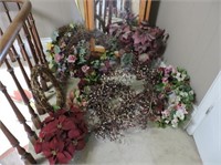 Selection Faux Flowers, Wreaths, Vase