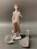 Lladro Porcelain Golfer Figure/Crystal Club and Ba
