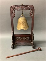 Chinese Dinner Bell on Mahogany Stand
