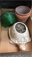 Garden Pots-green glass & turtle
