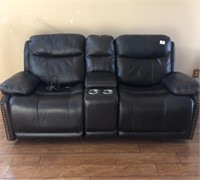 Brown Leather Recliner Loveseat / Console / Remote