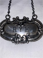 Sterling RYE Decanter Tag