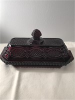 Ruby Red Glass Butter Dish