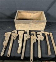 Antique Pipe Wrenches in Vintage Crate