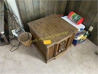 Wooden End Table and Contents