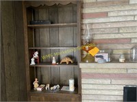 Mantel and Cabinet Contents - oil lamps, books,