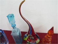 Glass decanters, candle sticks, vases