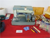 Sewing machine, clothes pins, bags
