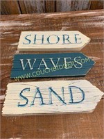 3 Wood Signs "Sand" "Shore""Waves"
