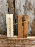 Hanging Jar Holder and Vintage Tin Thermometer