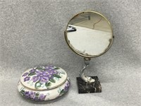 Vanity Mirror and Powder Bowl