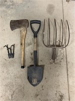 PITCH FORK, SMALL AXE, HAND CULTIVATOR HEAD-BROKEN