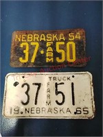 1954, 1965 Nebraska Farm license plate