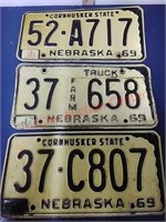 1969 Nebraska llcense plates, 1970, '71 stickers