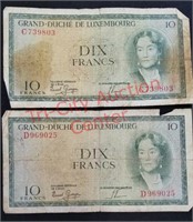 2 Grand Duche de Luxembourg Dix 10 Francs