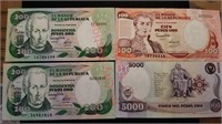 Lot of Columbian paper currency money