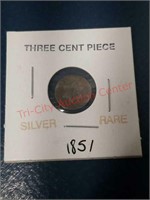1851 Three Cent Piece - silver, rare