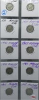 (10) Mercury Silver Dimes. Dates: (4) 1938, (2)