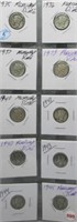 (10) Mercury Silver Dimes. Dates: 1935, 1936,