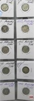 (10) Mercury Silver Dimes. Dates: 1936, 1936-S,