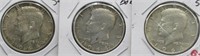 (3) 1964 Kennedy 90% Silver Half Dollars.