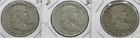 (3) Franklin 90% Silver Half Dollars. Dates: 1949
