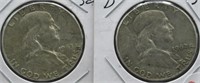 (2) Franklin 90% Silver Half Dollars. Dates: