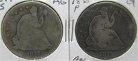 (2) Seated Silver Half Dollars. Dates: 1877-S