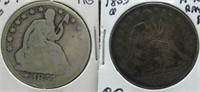 (2) Seated Silver Half Dollars. Dates: 1853-O