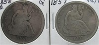 (2) Seated Silver Half Dollars. Dates: 1857