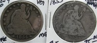 (2) Seated Liberty Half Dollars. Dates: 1853 with