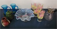 Roseville pottery vase, opalescent, glasses,etc