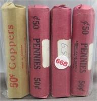 (4) Rolls of Candian Cents. Dates: 1951, 1959,