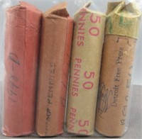 (4) Rolls of Wheat Cents. Dates: 1952-D, 1943-D