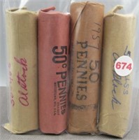 (4) Rolls of Wheat Cents. Dates: 1946-S, 1947,