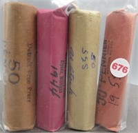 (4) Rolls of Wheat cents. Dates: 1953-D, 1944,